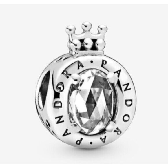 Pandora Sterling Silver Clear Sparkling Crown O Charm For Bracelet S925ALE Silve - Picture 1 of 5